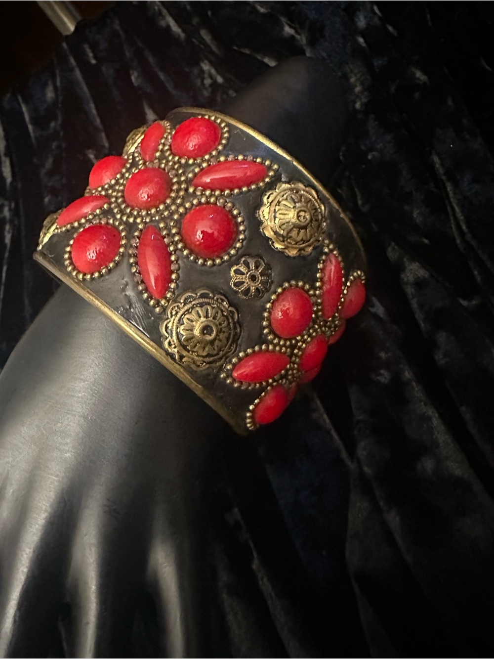 Iris Apfel & Bajalia Black Red/orange & Brass Bangle Bracelet